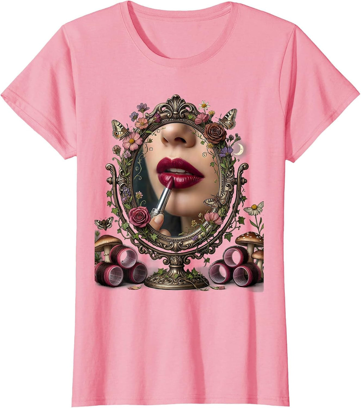 Women's Mimi Glam Rollers Lipstick Illustration T-Shirt - Pink