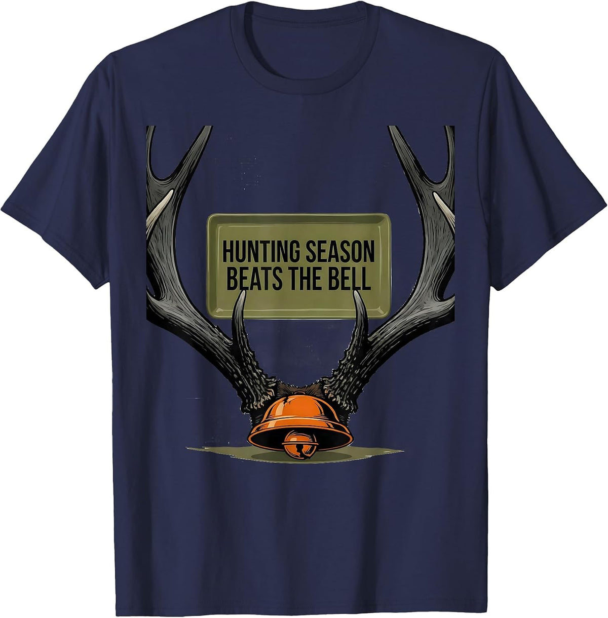 Hunting Season Beats The Bell Funny Deer Hunting Camo Dad T-Shirt - Navy Blue