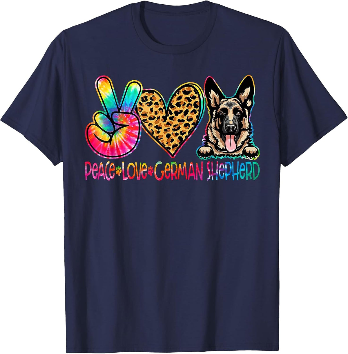 Peace Love German Shepherd Tie Dye Dog Lover T-Shirt - Navy Blue
