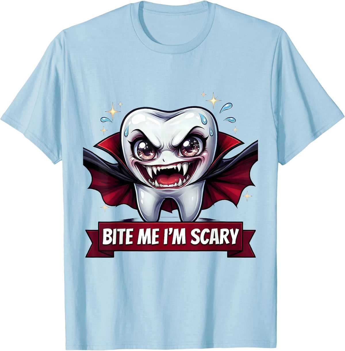 Men's Bite Me I'm Scary Dental Halloween Design T-Shirt - Baby Blue