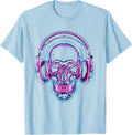 Men's Skull Vintage Headphones Music Graphic Tee T-Shirt - Baby Blue