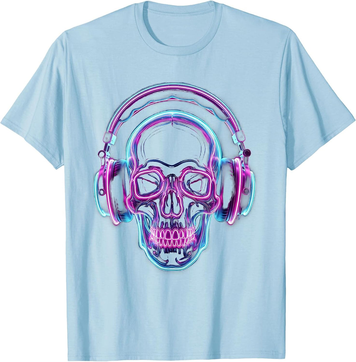Men's Skull Vintage Headphones Music Graphic Tee T-Shirt - Baby Blue