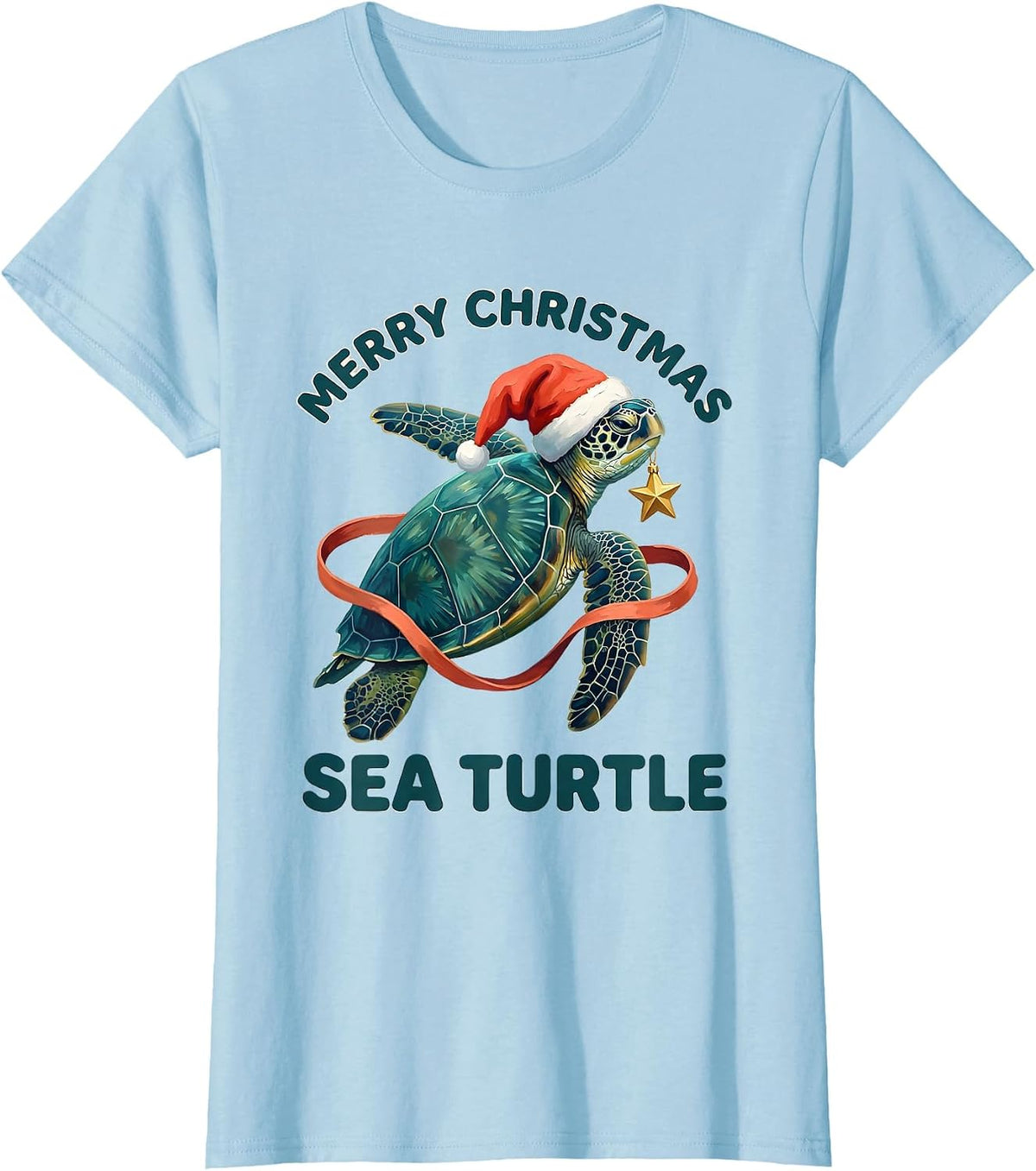 Merry Christmas Sea Turtle Cute Sea Turtle Lover Holiday T-Shirt - Baby Blue