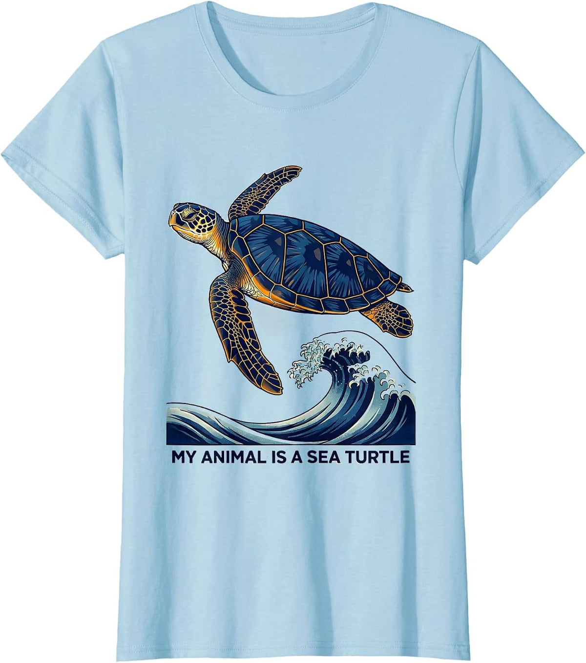 Women's My Animal Is A Sea Turtle Ukiyo E Ocean Animal Lover Summer T-Shirt - Baby Blue