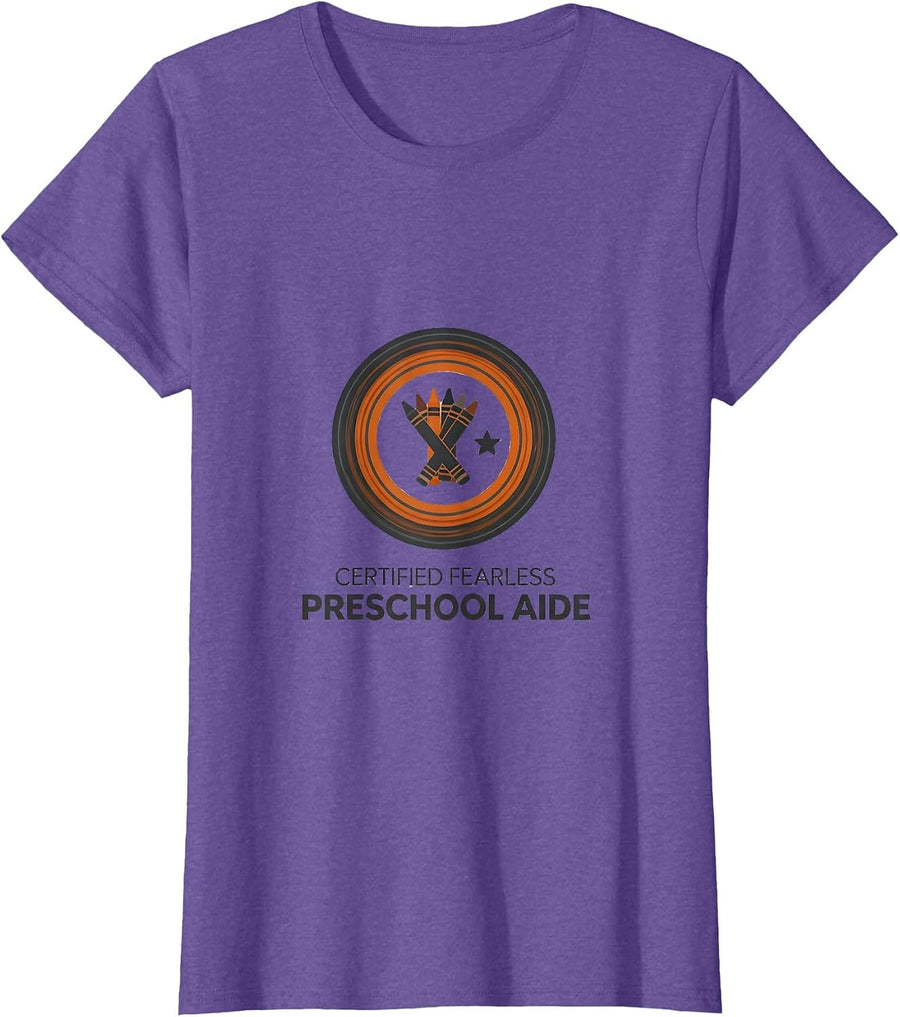 Certified Fearless Preschool Aide Halloween Teacher Humor T-Shirt - Purple Heather