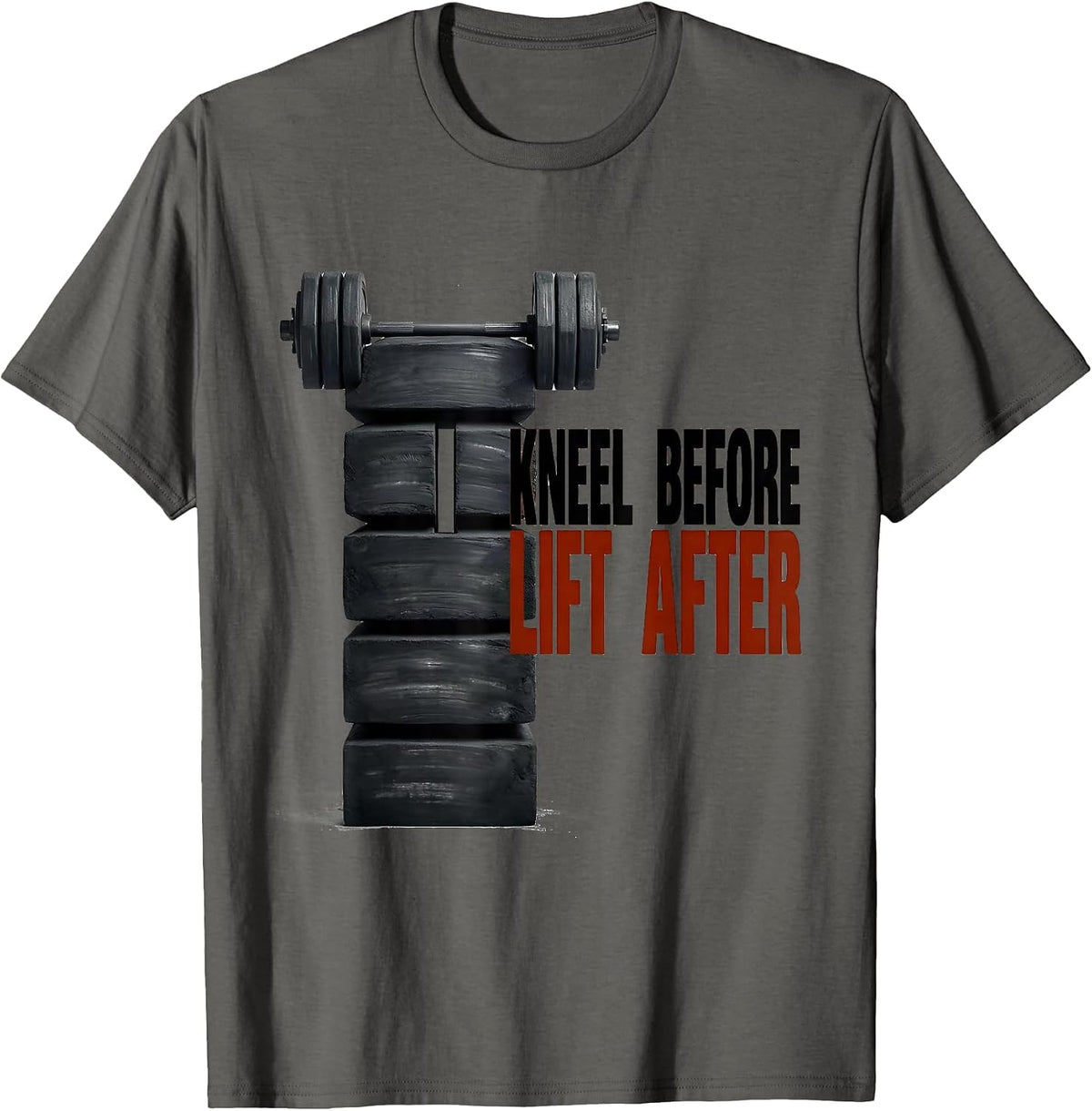 Kneel Before Lift After Christian Gym Faith Workout T-Shirt - Asphalt Grey