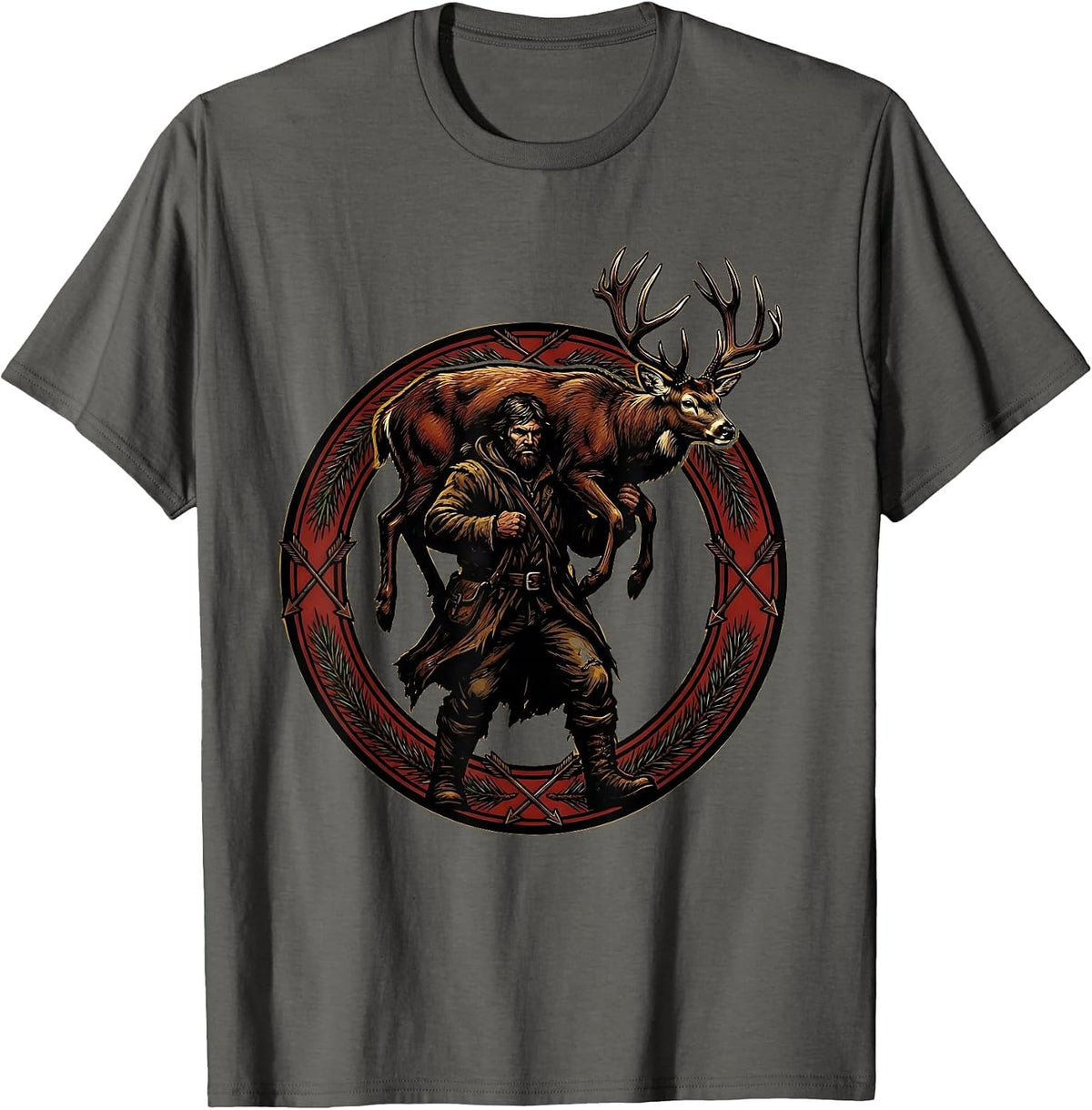 Deer Carrier Hunting Wilderness Graphic T-Shirt - Asphalt Grey