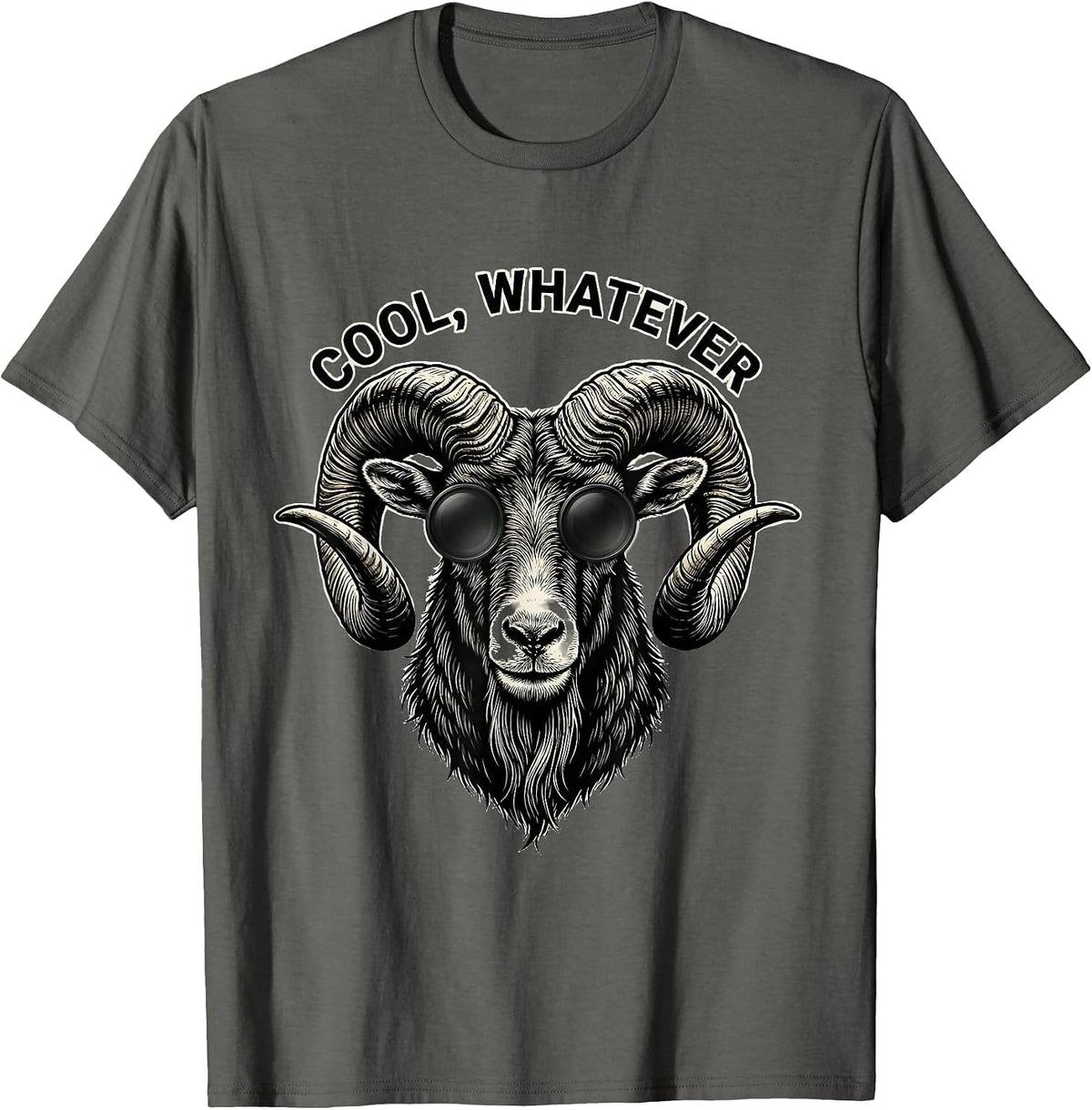 Cool Whatever Tattoo Goat Head Sunglasses Animal Humor T-Shirt - Asphalt Grey
