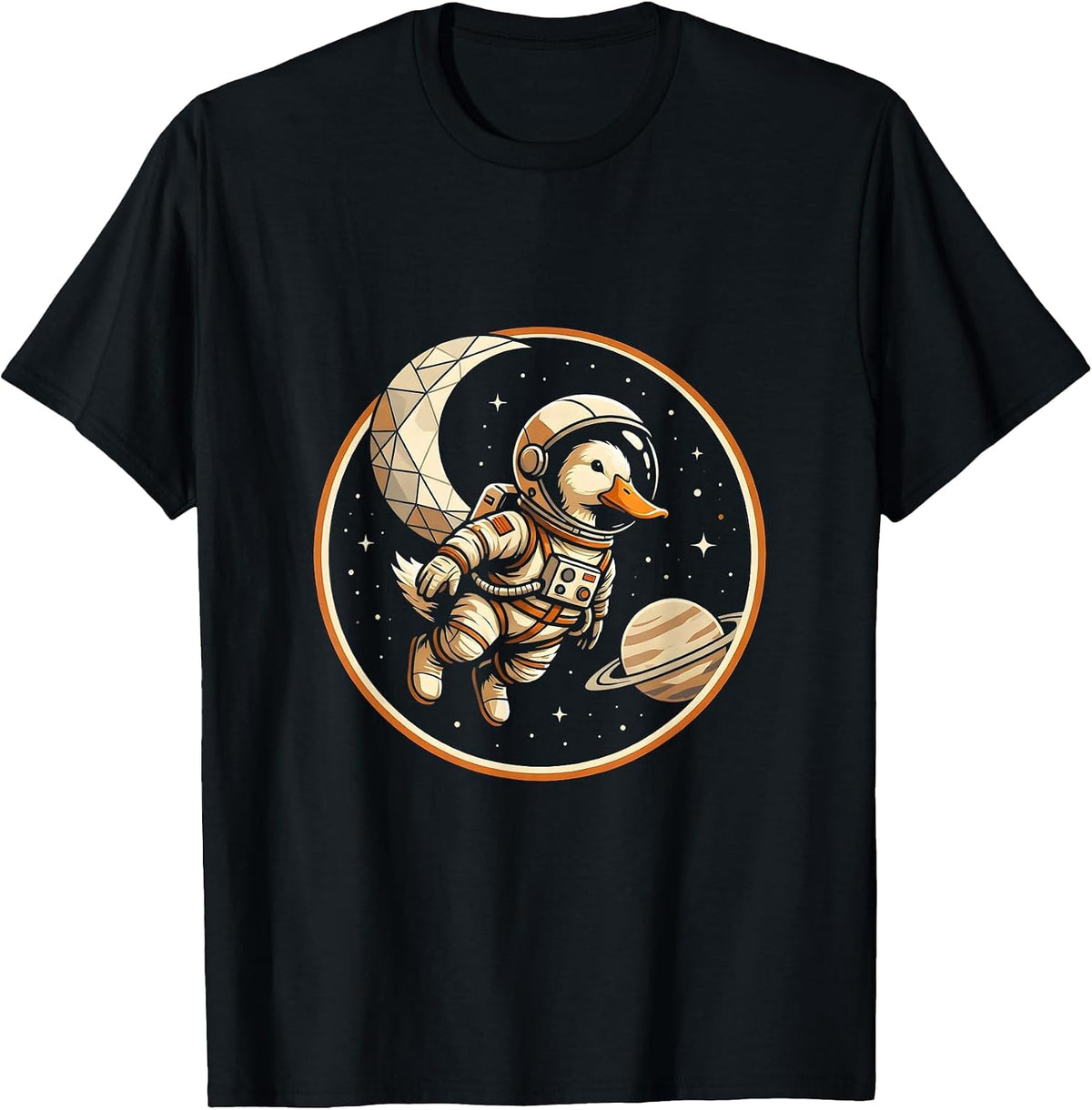 Men's Duck Astronaut Floating in Outer Space Illustration T-Shirt - Black