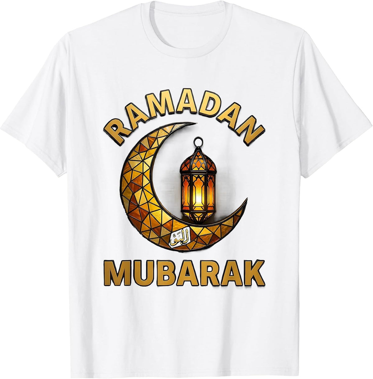 Men's Ramadan Mubarak Stained Glass Mosaic Arabic Calligraphy Gift T-Shirt - White