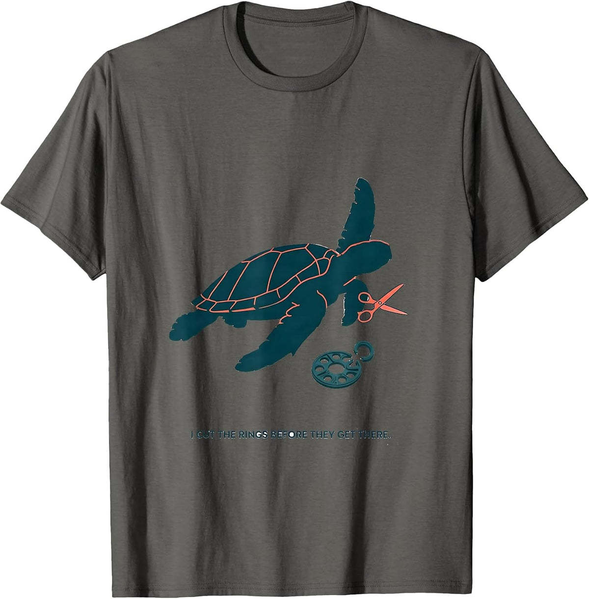 Men's I Cut The Rings Before They Get There Funny Sea Turtle T-Shirt - Asphalt Grey