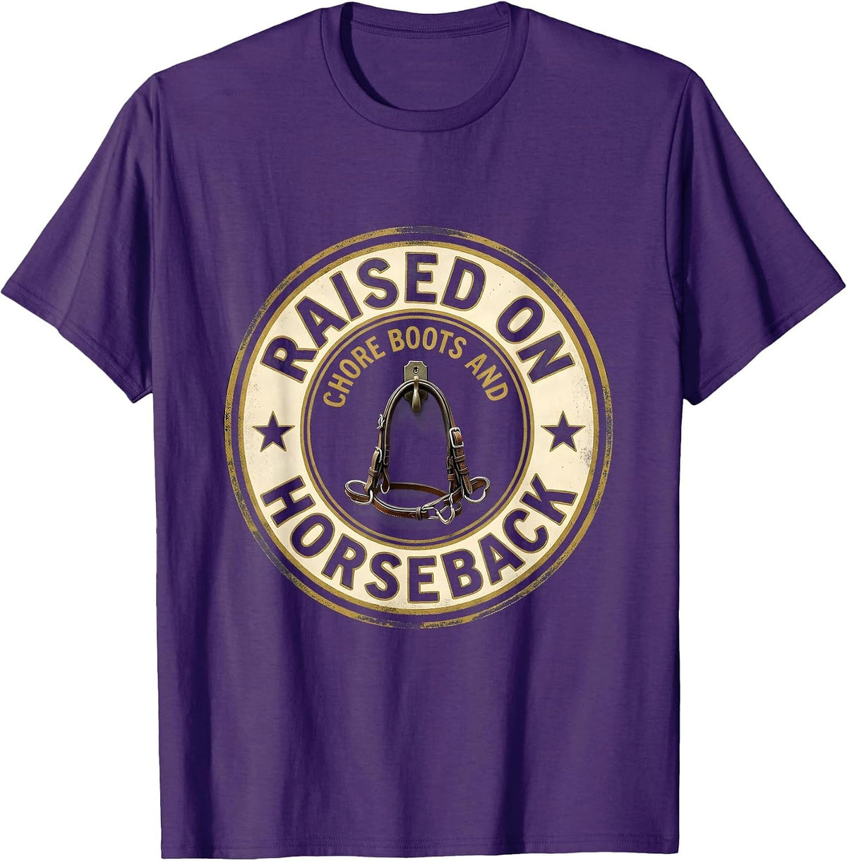 Men's Raised On Chore Boots And Horseback Western Cowgirl Rodeo T-Shirt - Purple