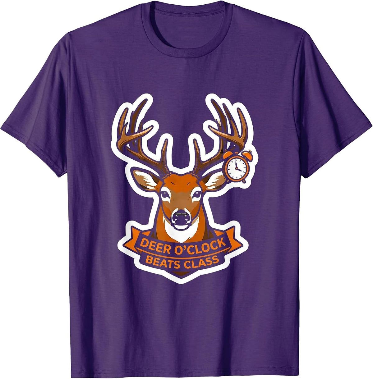 Men's Deer O'Clock Beats Class Funny Hunting Dad Humor T-Shirt - Purple