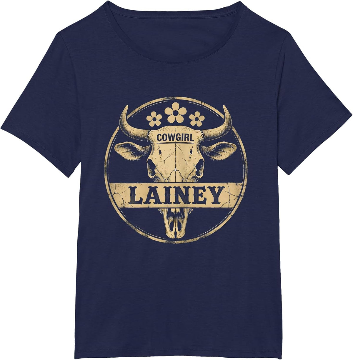 Women's Cowgirl Lainey Boho Western Personalized Name Gift T-Shirt - Navy Blue