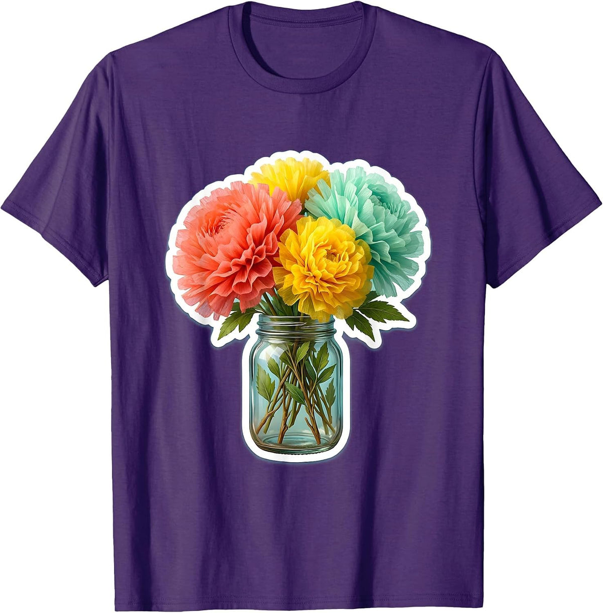 Men's Preschool Teacher Tissue Paper Flower Mason Jar T-Shirt - Purple