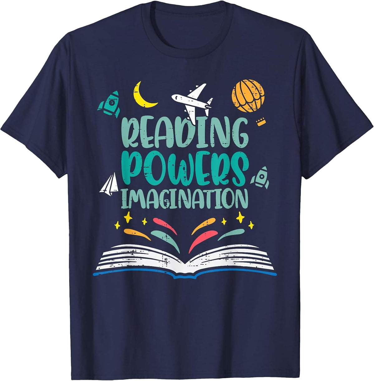 Reading Powers Imagination Cute Teacher Librarian Book Lover T-Shirt - Navy Blue