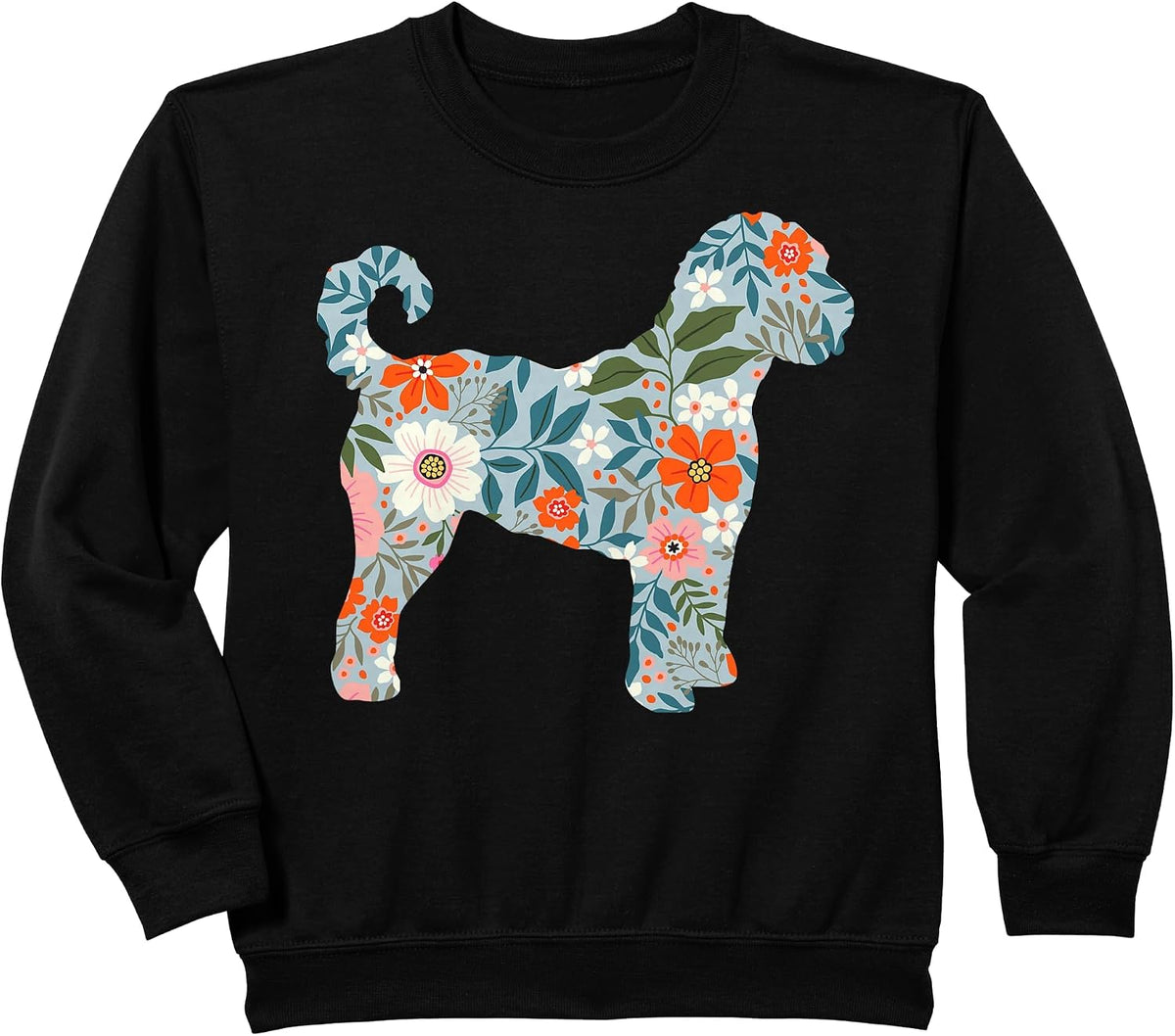 Floral Dog Silhouette for Labradoodle or Gooldendoodle Mom Sweatshirt - Black