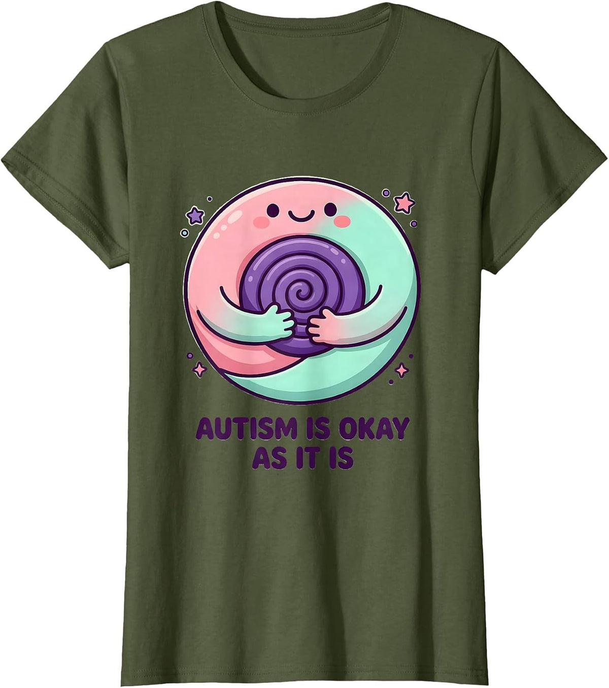 Women's Autism Is Okay As It Is Cute Kawaii Neurodiversity Awareness T-Shirt - Olive Green