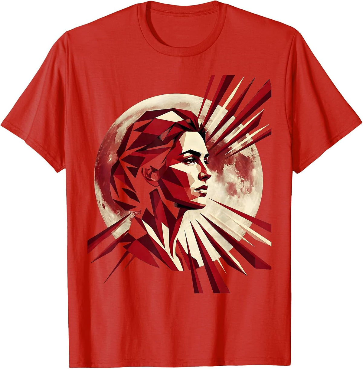 Men's Full Moon Woman Face Celestial Freedom Design T-Shirt - Red