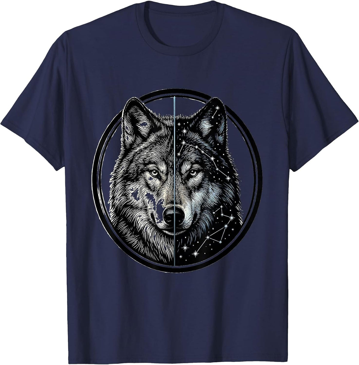 Wolf Constellation Star Map Portrait Graphic T-Shirt - Navy Blue