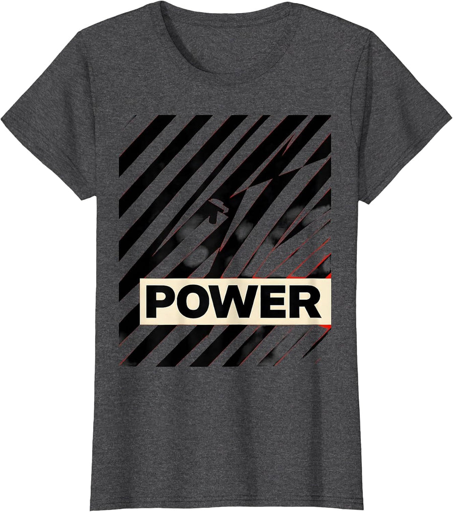 Women's POWER Bold Constructivist Lightning Bolt Graphic Icon T-Shirt - Dark Heather Grey