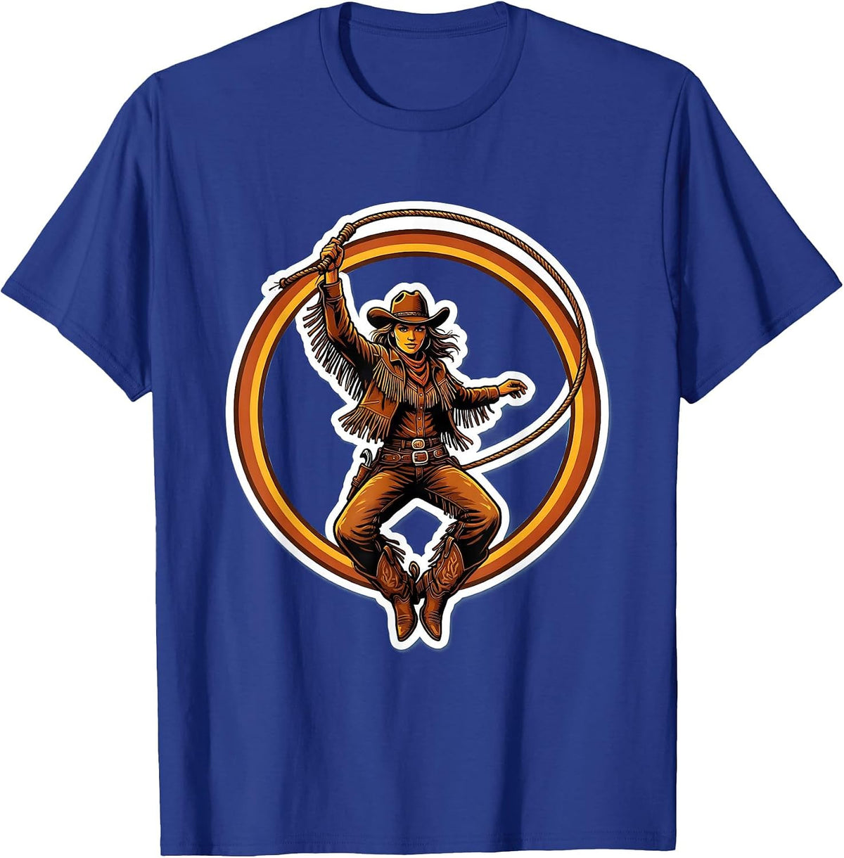 Cowgirl Lasso Throw Western Rodeo Graphic T-Shirt - Royal Blue