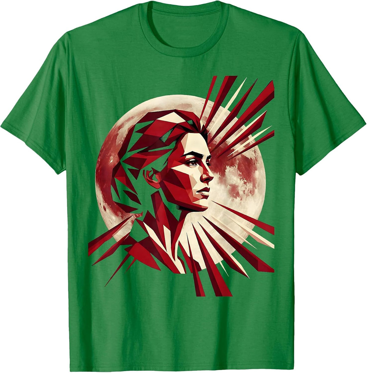 Men's Full Moon Woman Face Celestial Freedom Design T-Shirt - Kelly Green