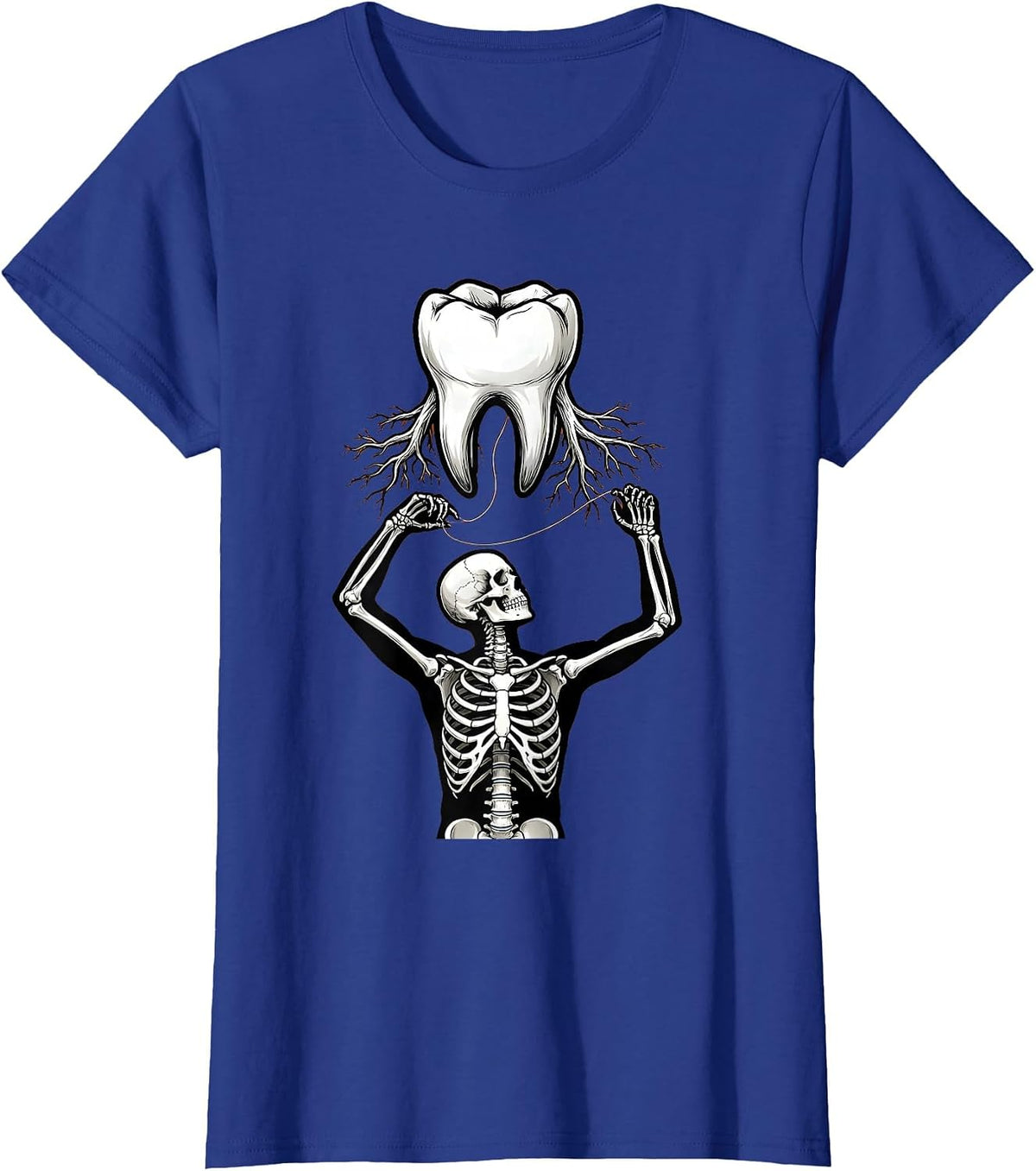 Women's Halloween Skeleton Flossing Molar Dental Halloween T-Shirt - Royal Blue