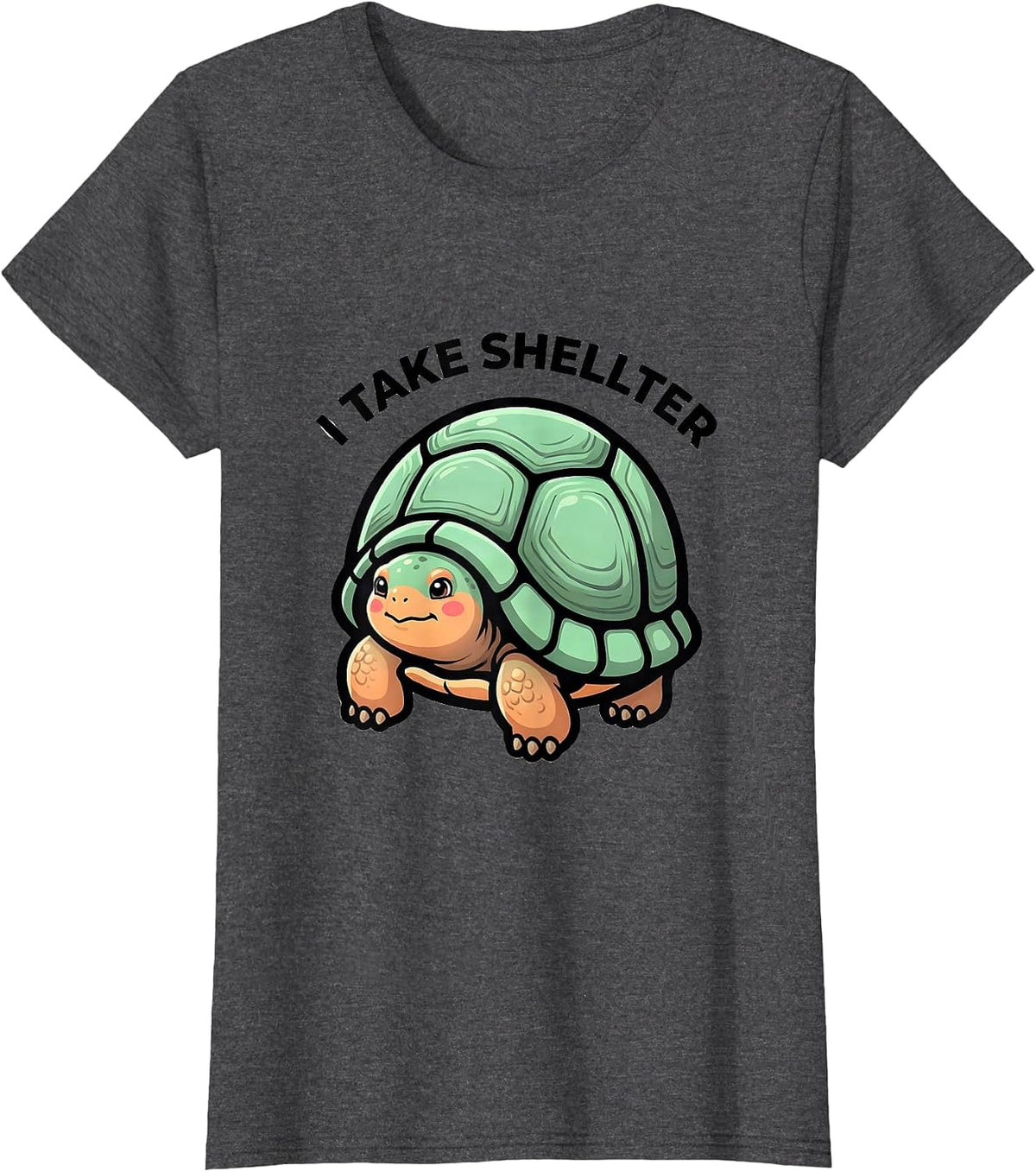 Women's I Take Shellter Cute Kawaii Tortoise Lover Pet Owner Humor T-Shirt - Dark Heather Grey