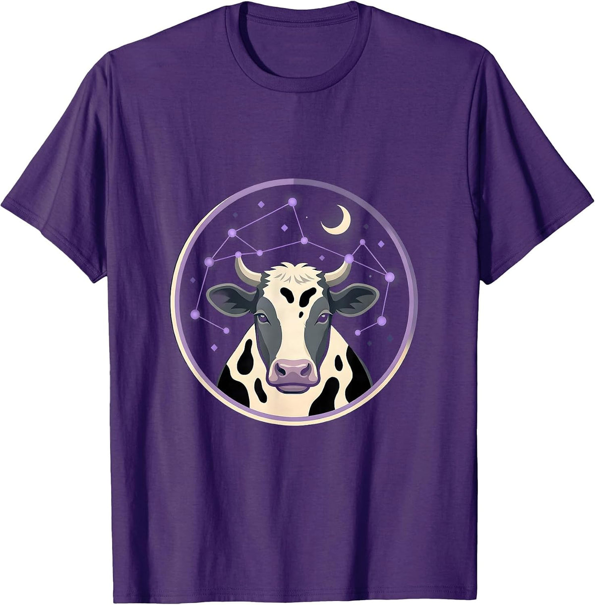 Men's Cow Print Constellation Night Sky Graphic T-Shirt - Purple