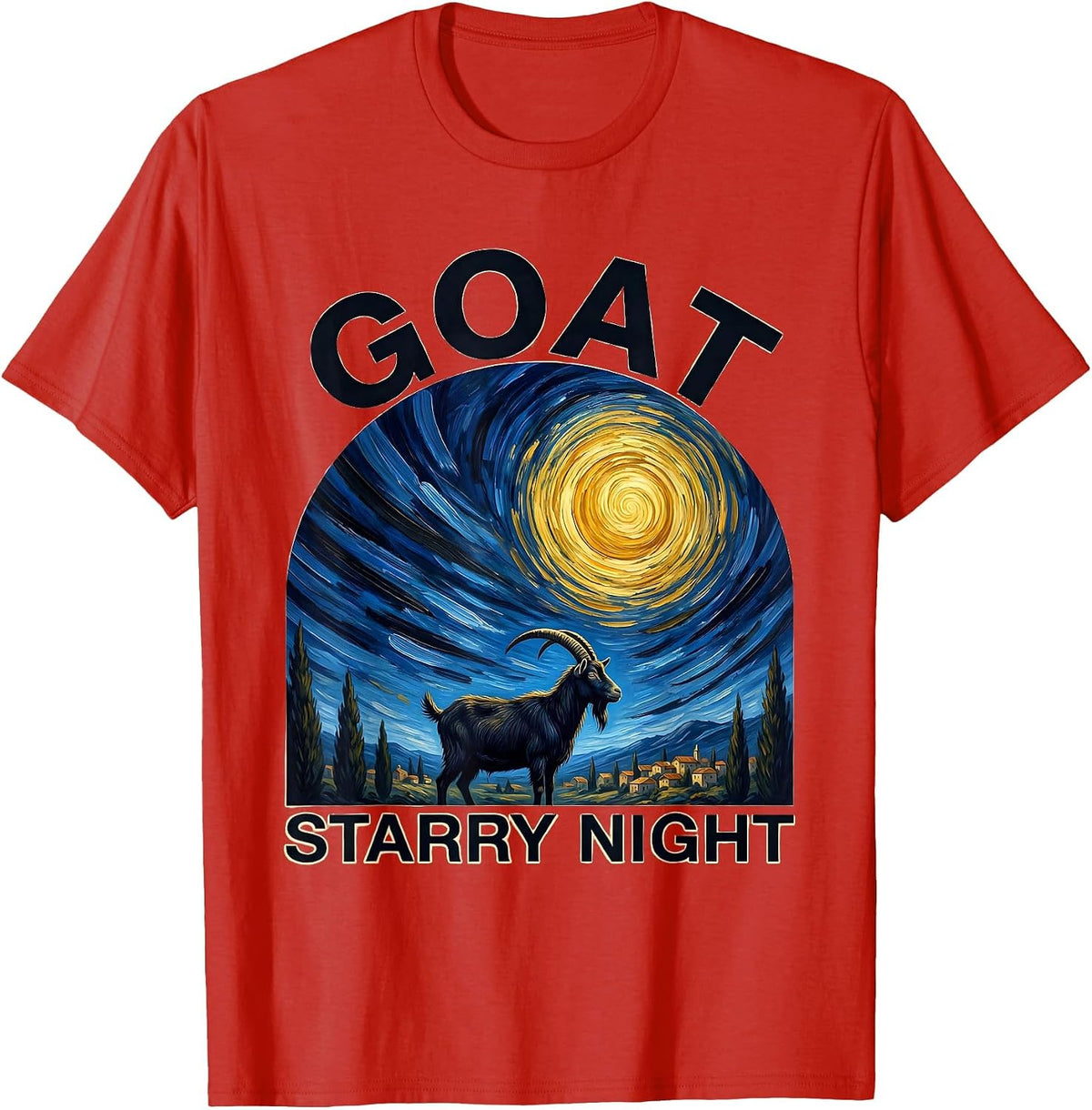 Men's Goat Starry Night Funny Art Lover Van Gogh Style T-Shirt - Red