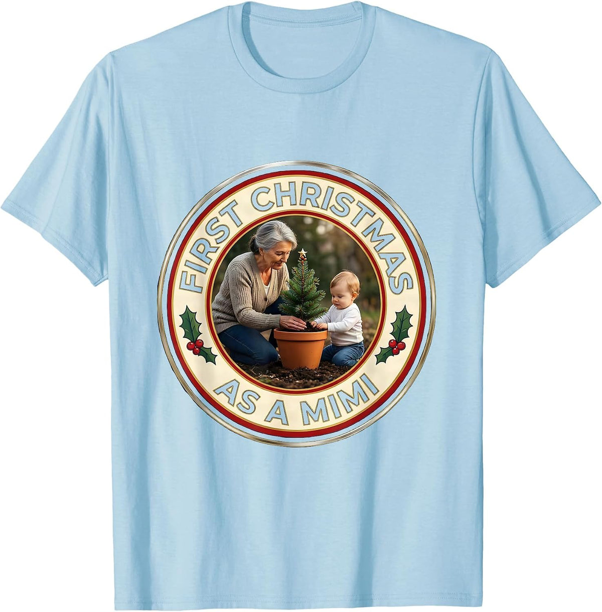 Men's First Christmas As A Mimi Family Matching New Grandma T-Shirt - Baby Blue