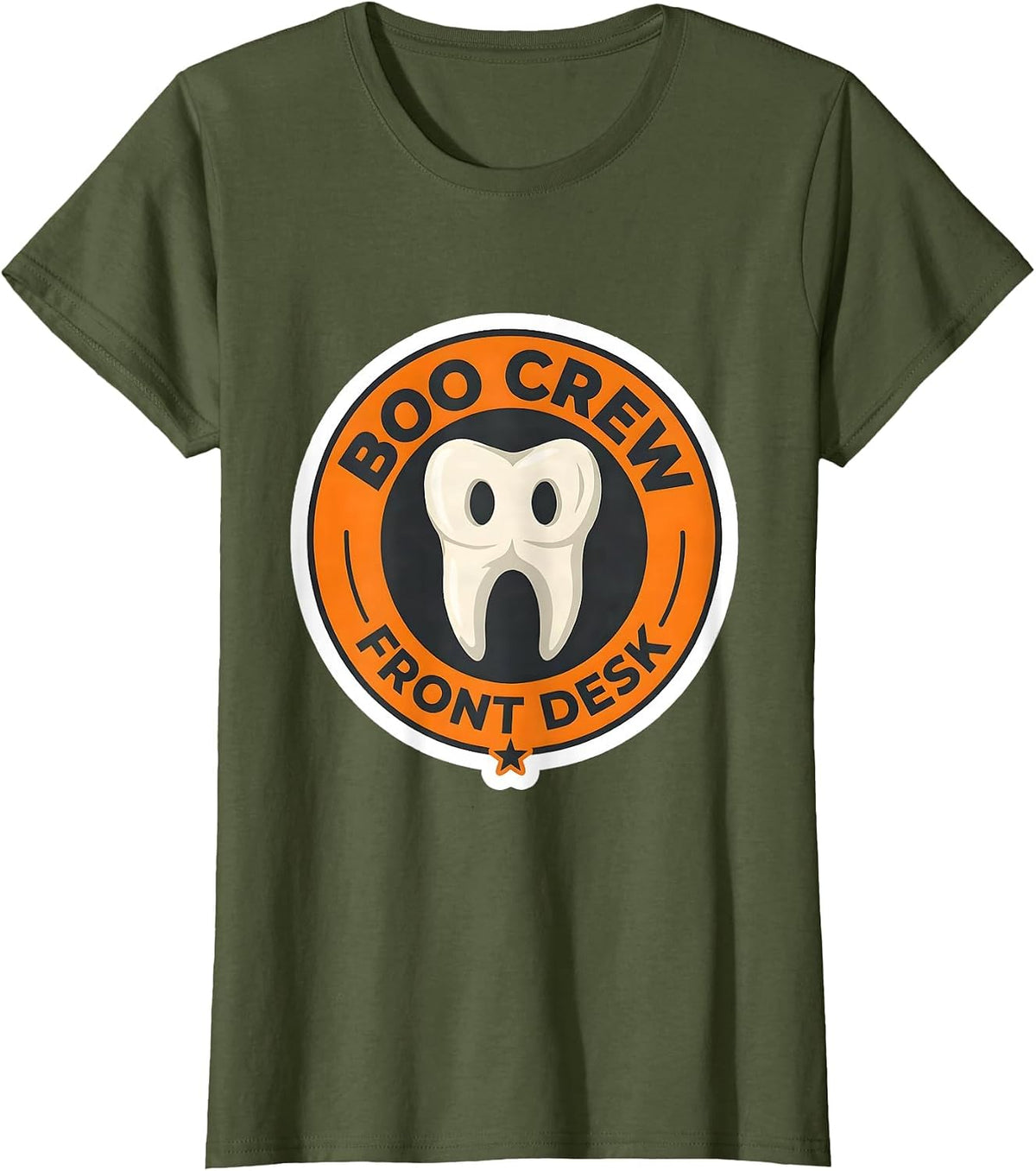 Women's Boo Crew Front Desk Dental Squad Halloween Costume Humor T-Shirt - Olive Green