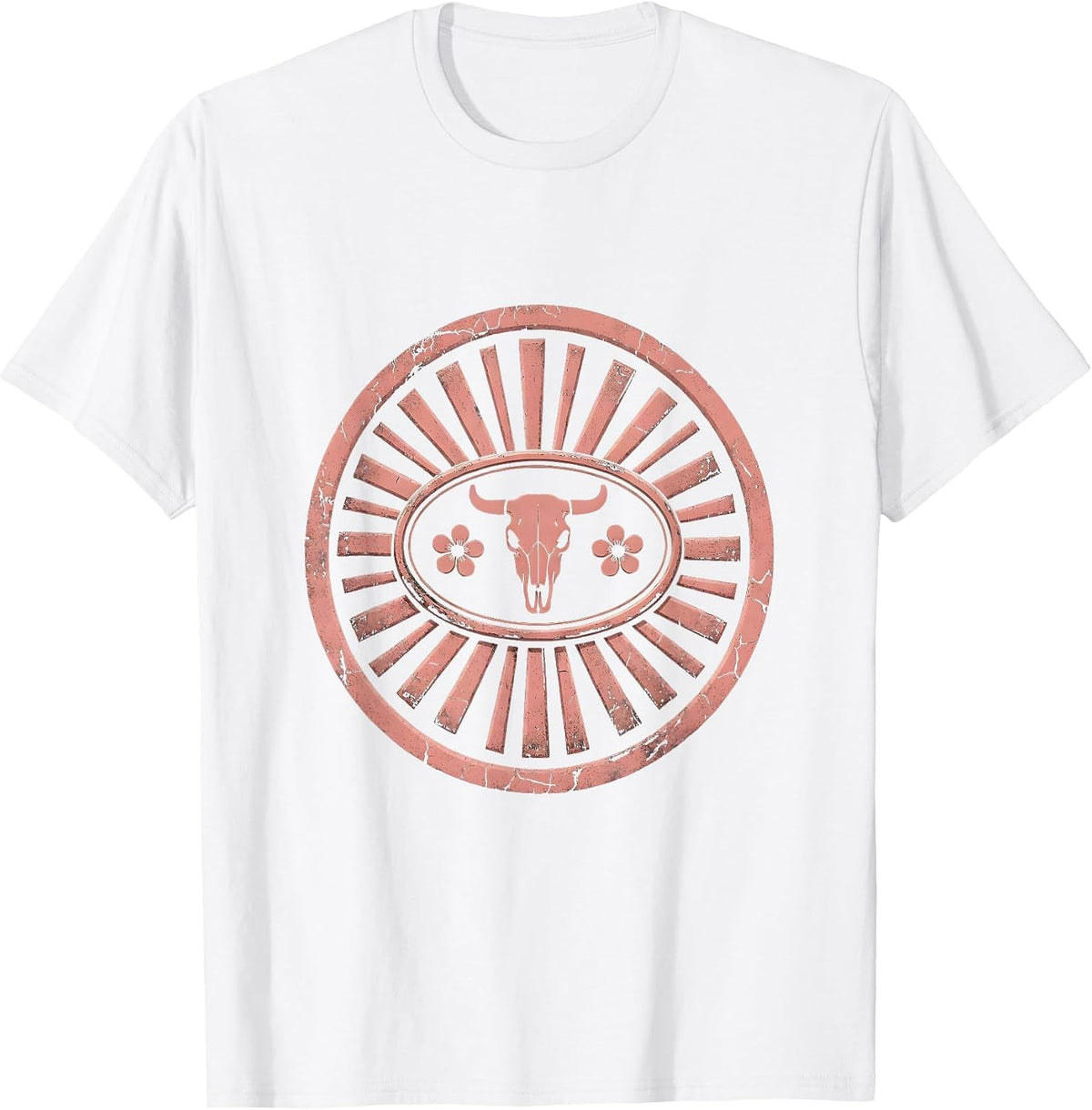 Men's Pink Cowgirl Rodeo Belt Buckle Sunburst Design T-Shirt - White