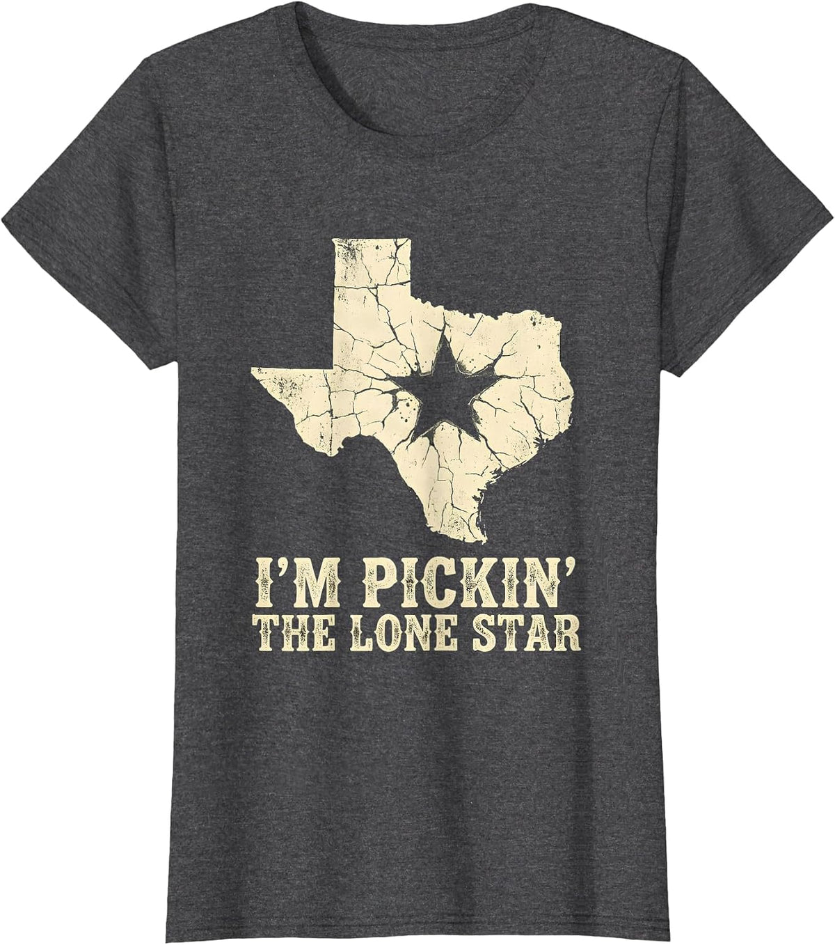 Women's I'm Pickin' The Lone Star Boho Western Texas State Pride T-Shirt - Dark Heather Grey