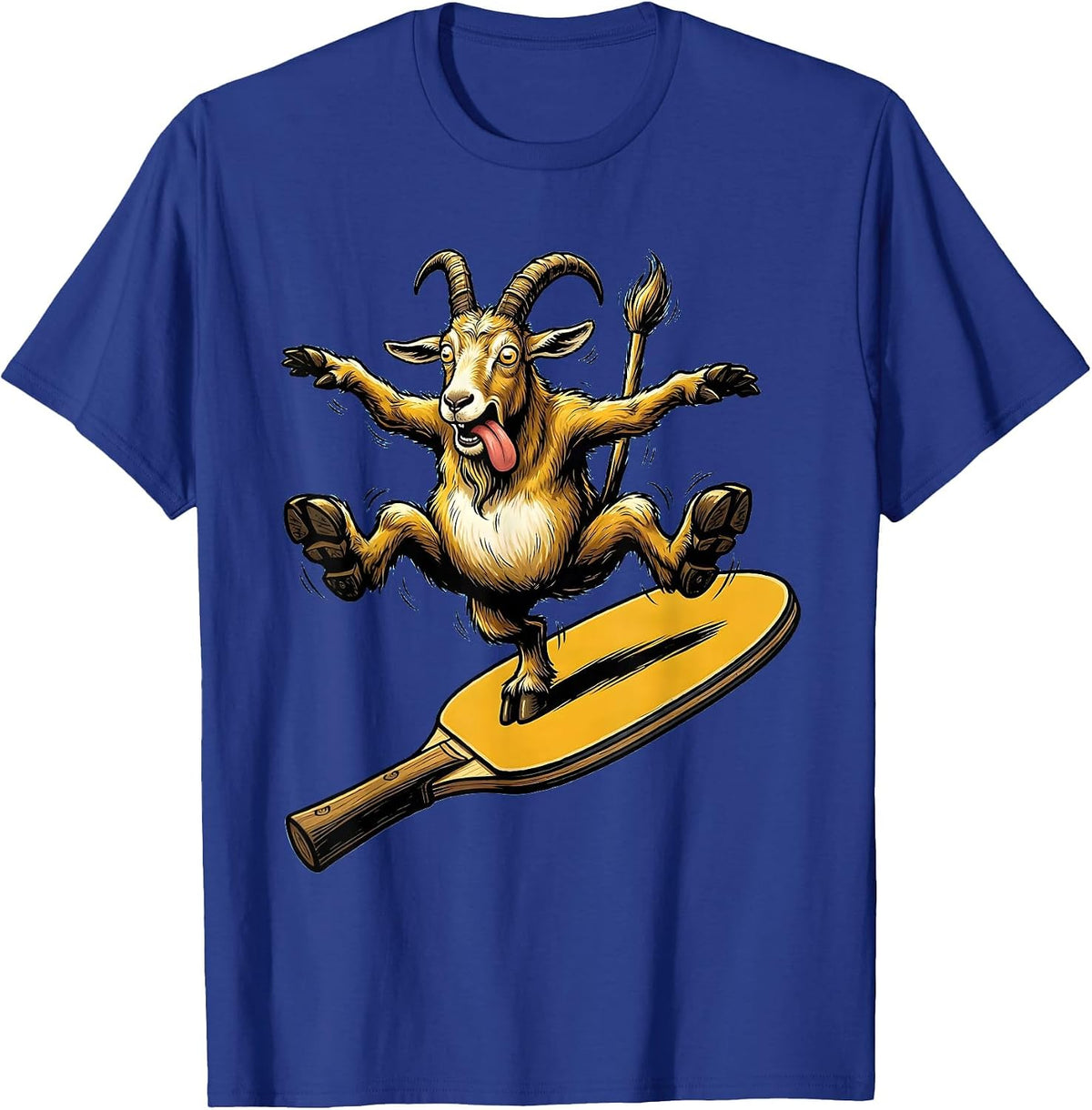Mountain Goat Pickleball Paddle Balancing Act T-Shirt - Royal Blue