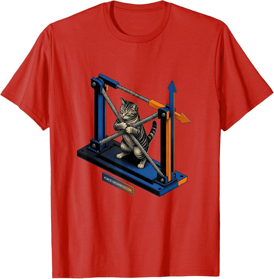 Men's Force Decomposition Funny Cat Physics Humor Design For Cat T-Shirt - Red