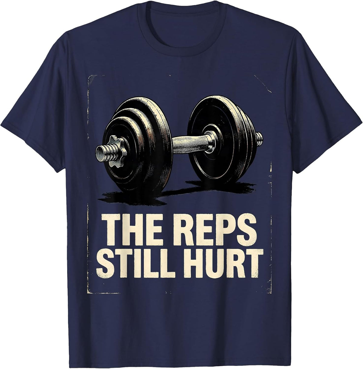 Men's The Reps Still Hurt Vintage Gym Workout Weightlifting Humor T-Shirt - Navy Blue