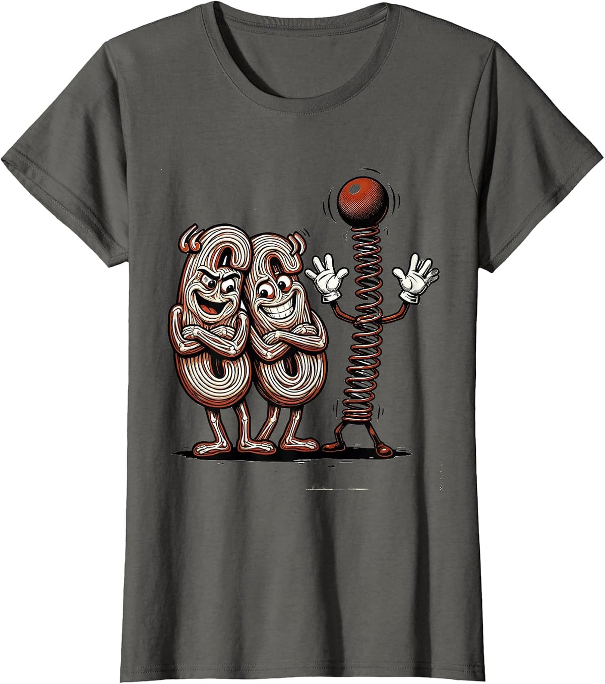 Women's Curled Quotes Exclamation Mark Retro Cartoon Grammar Teacher T-Shirt - Asphalt Grey