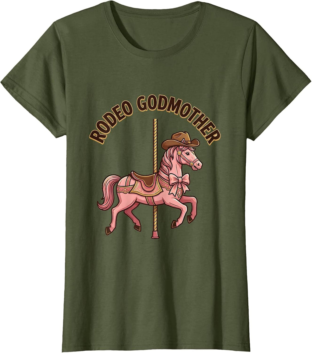 Women's Rodeo Godmother Playful Cowgirl Birthday Party Family T-Shirt - Olive Green
