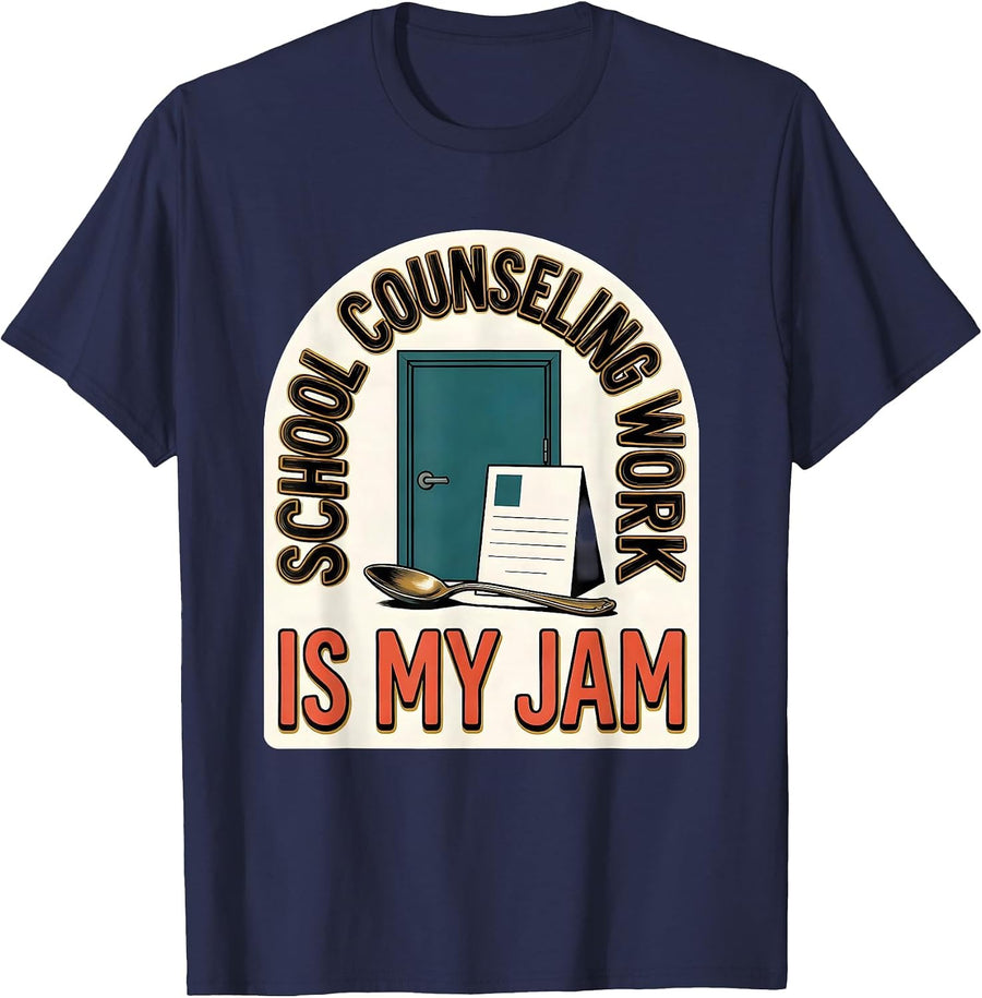 School Counseling Work Is My Jam Funny School Counselor Back T-Shirt - Navy Blue