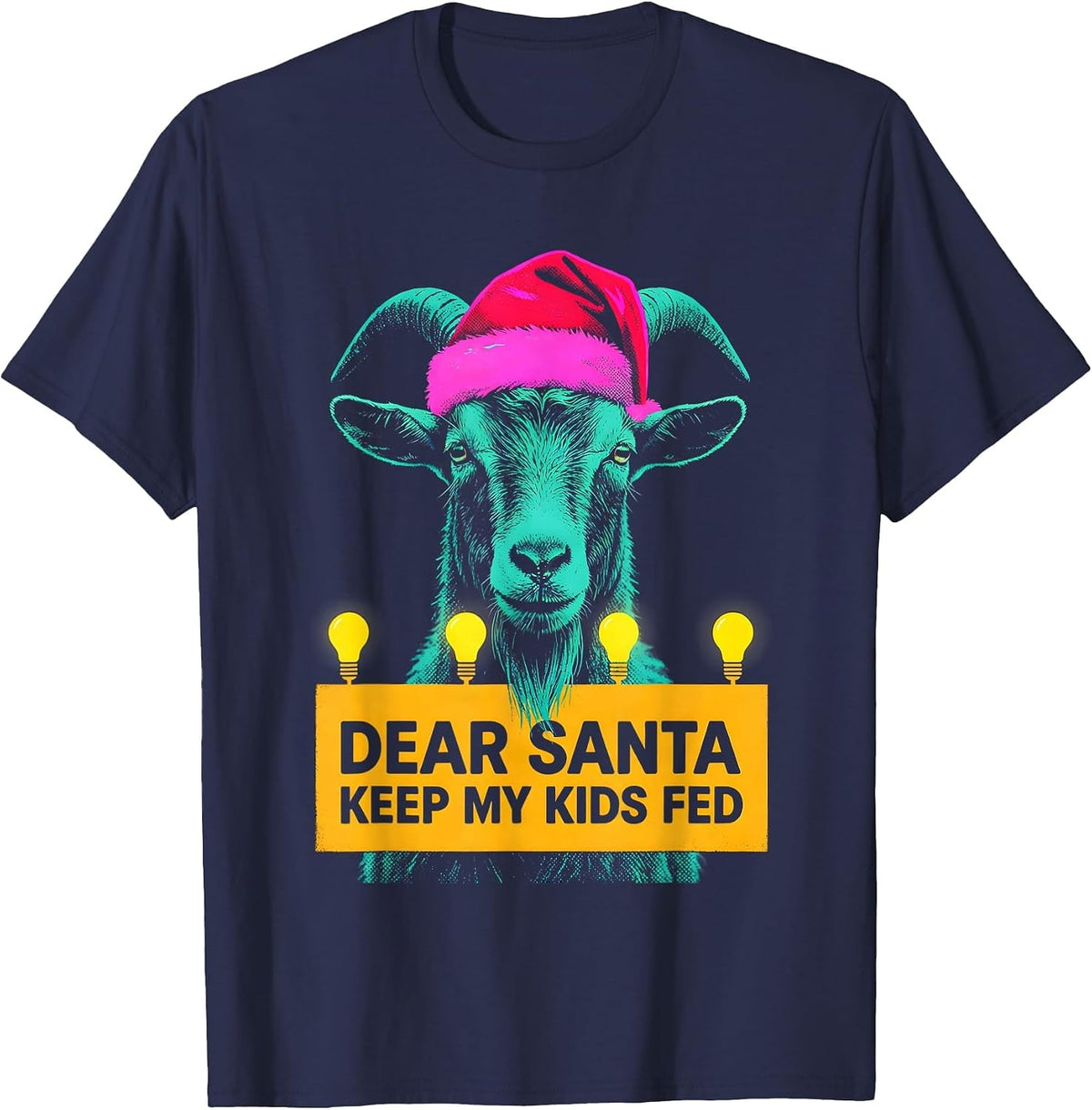 Men's Dear Santa, Keep My Kids Fed Risograph Goat Lover Christmas T-Shirt - Navy Blue