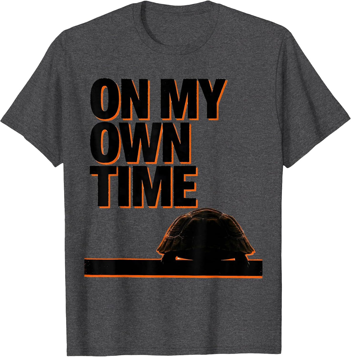 Men's On My Own Time Brutalist Turtle Lover Gift Tortoise Humor T-Shirt - Dark Heather Grey