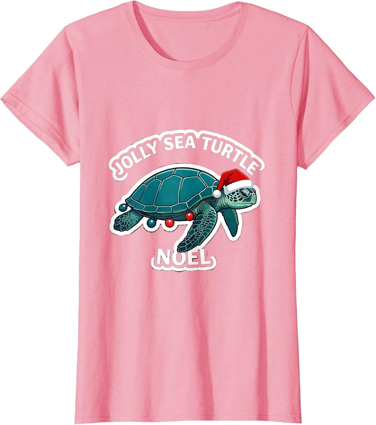 Women's Jolly Sea Turtle Noel Whimsical Sea Turtle Lover Christmas T-Shirt - Pink