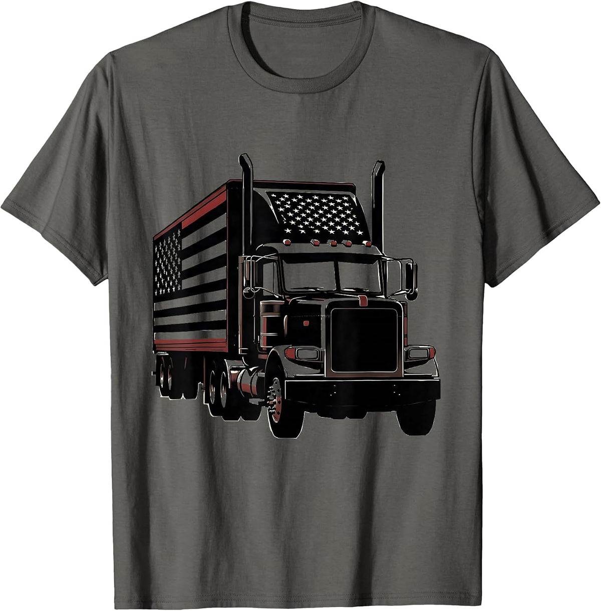 Men's Big Rig American Flag Trucker Patriotic Semi Trailer T-Shirt - Asphalt Grey