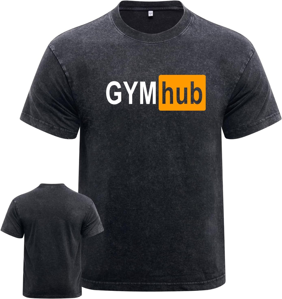 IRON PANDA Gym Hub Washed Gym Shirt for Men Distressed Workout T-Shirt - Soft Cotton Fitness Tee for Training, Running -