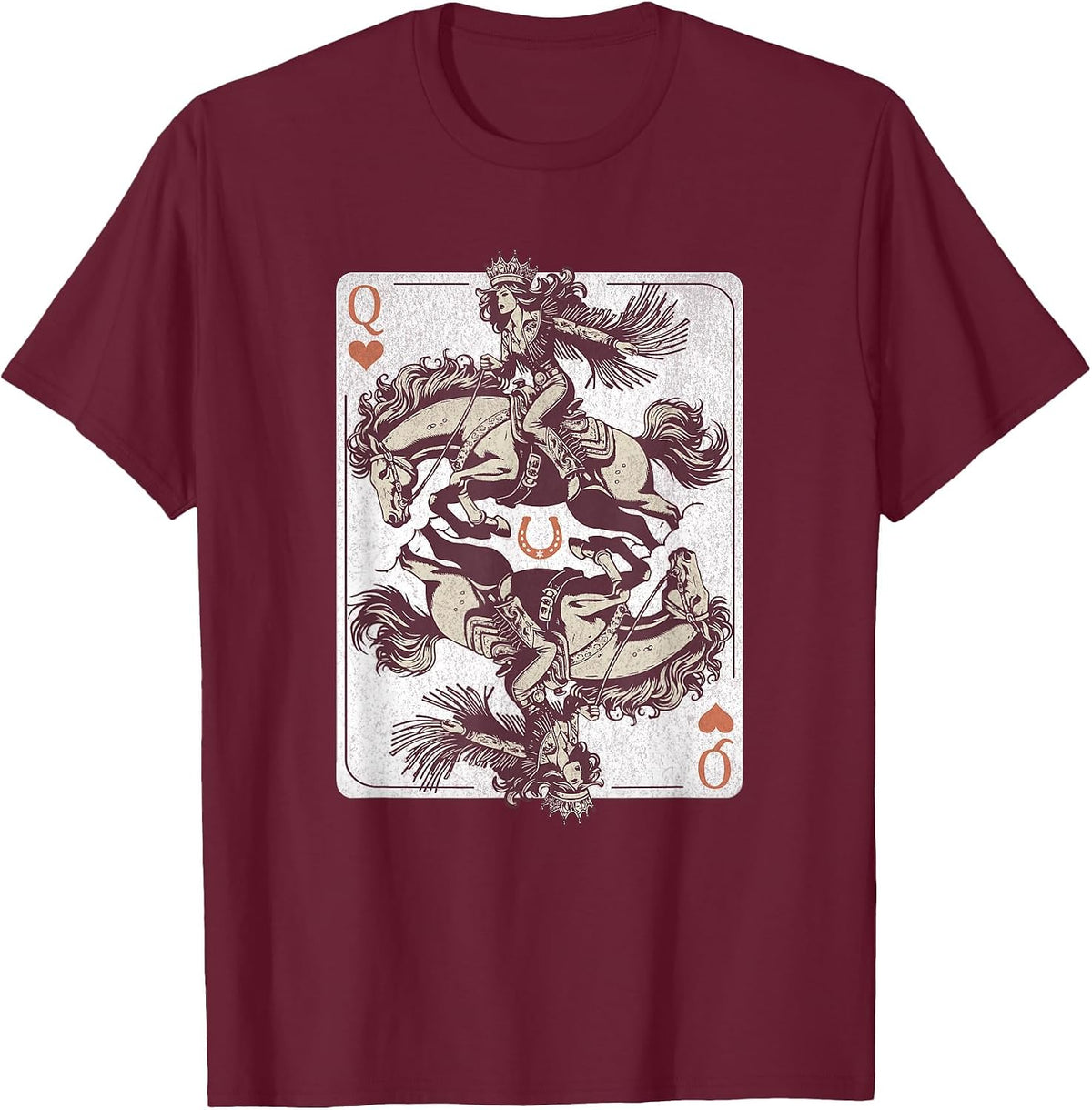 Cowgirl Queen of Hearts – Western Rodeo Card Design Boho T-Shirt - Burgundy