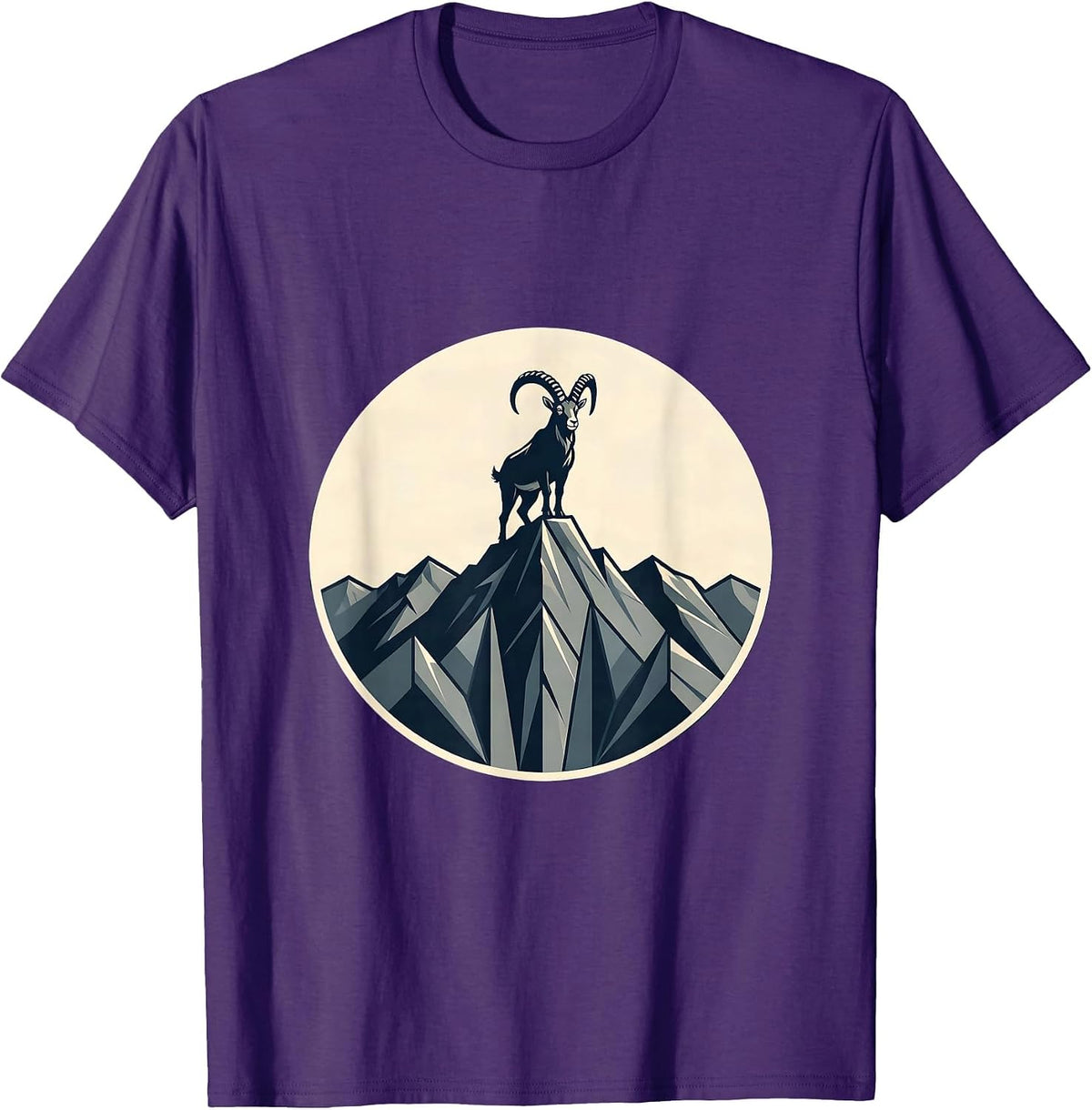 Mountain Goat Triumphant on Cliff Peak Graphic T-Shirt - Purple