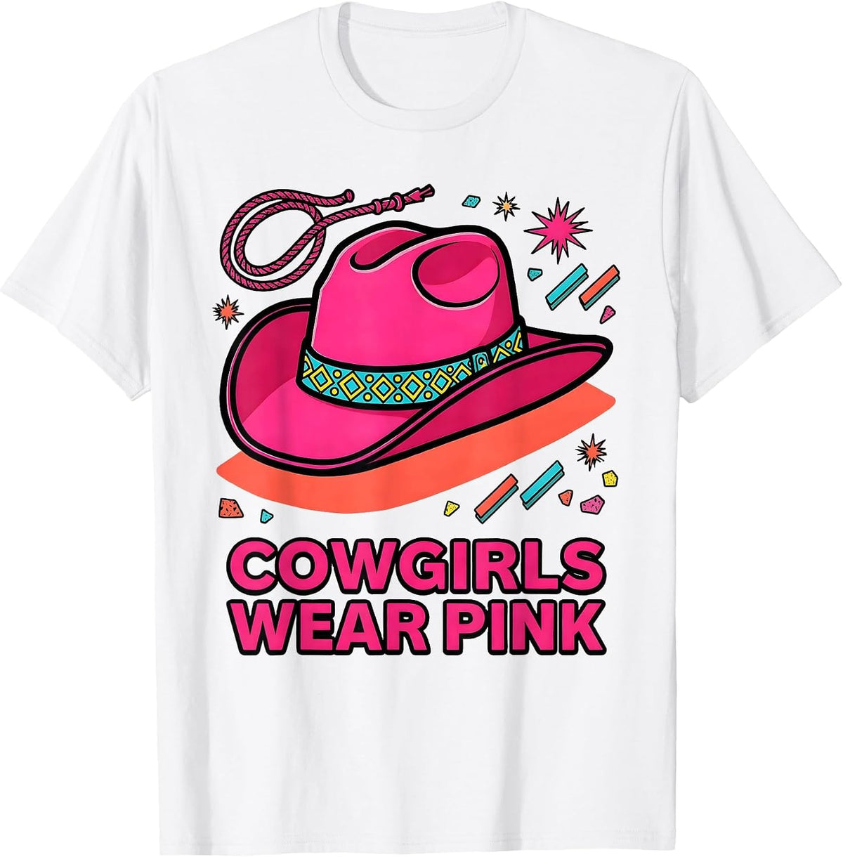 Men's Cowgirls Wear Pink Western Rodeo Design T-Shirt - White