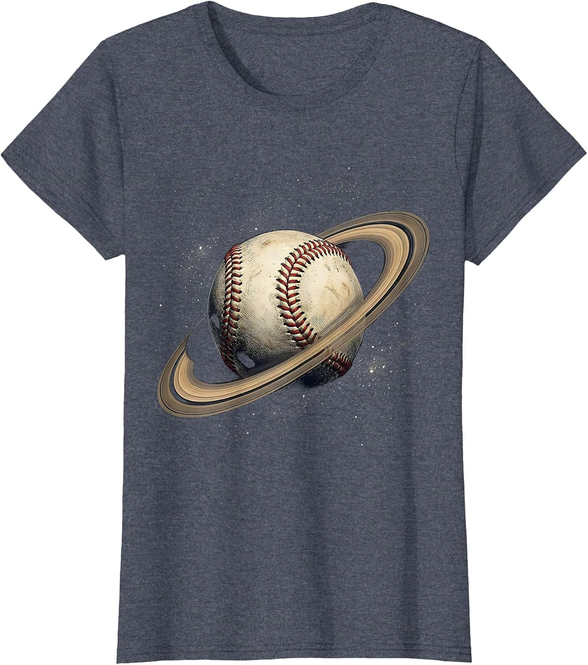 Women's Baseball Seams Saturn Rings Space Graphic T-Shirt - Heather Blue